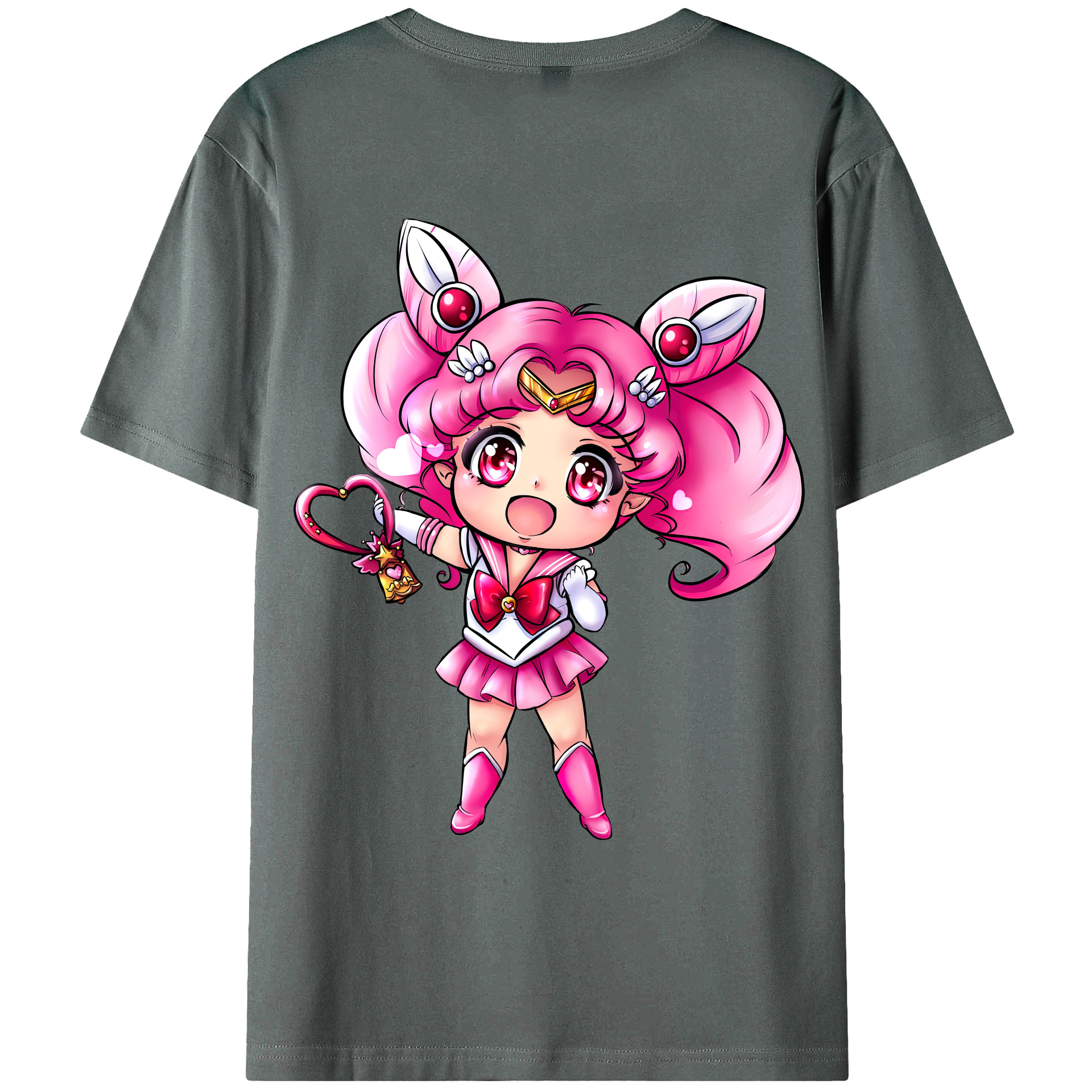（画像用） 美少女戦士セーラームーン ちびうさ Sailor Moon Chibiusa Tsukino Usagi Small Lady Serenity 綿100％ メンズ半袖Tシャツ（バックプリント） 通気性